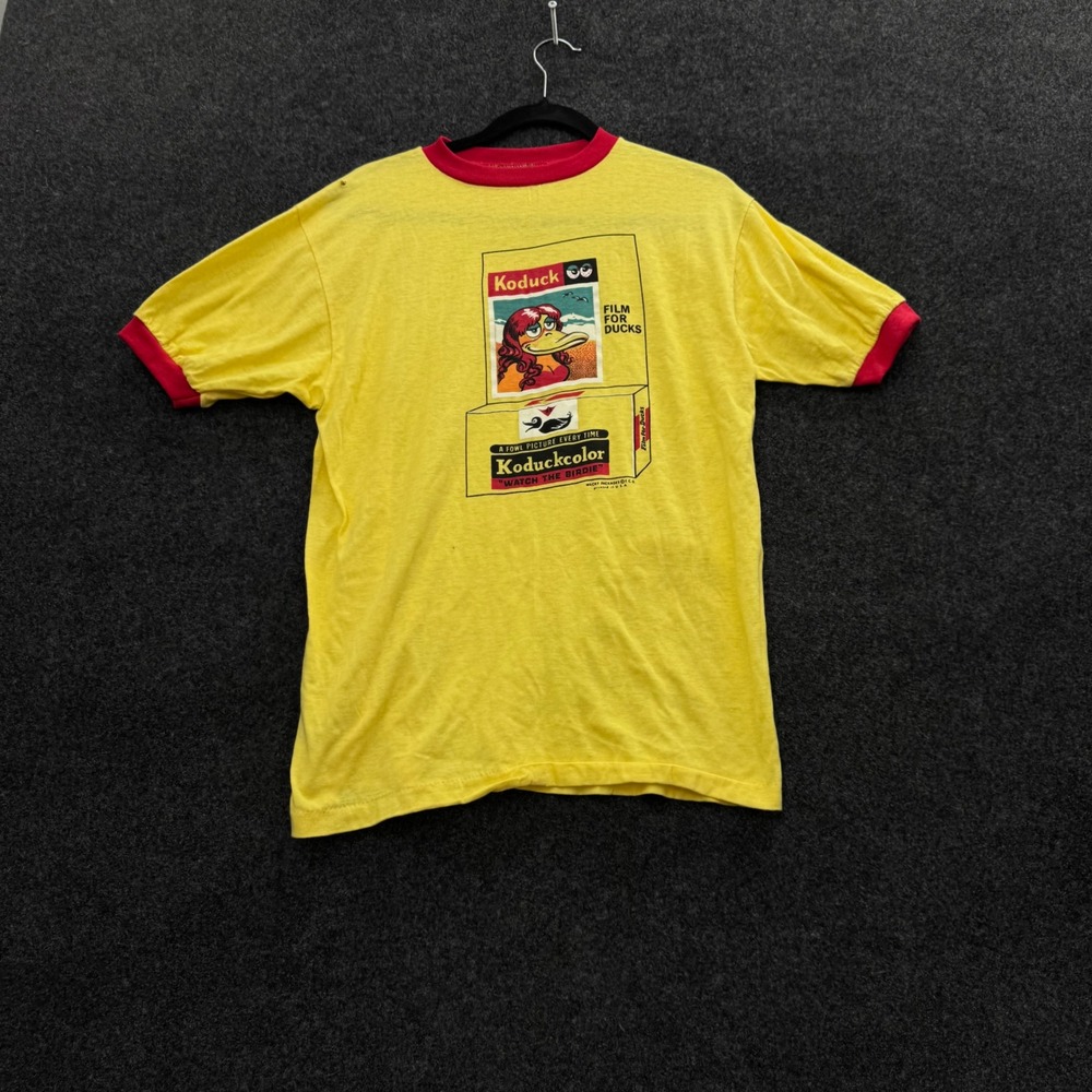 Vintage 70s Wacky Packages Koduck Ringer T-Shirt Yellow Red Single Stitch Small
